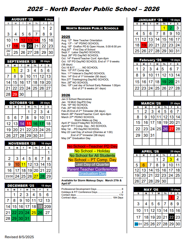 2025-2026 School Calendar