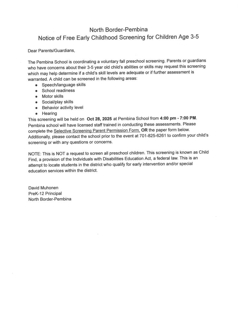 Notice of Early Childhood Screening