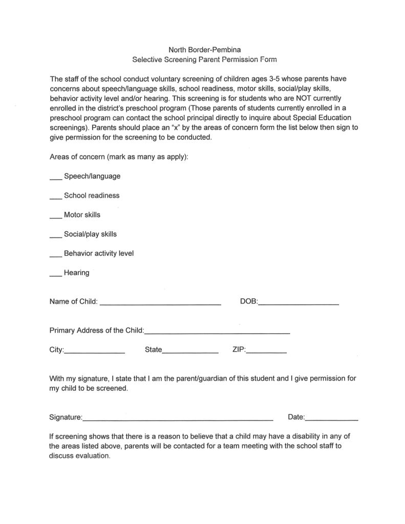 Selective Screening Parent Permission Form