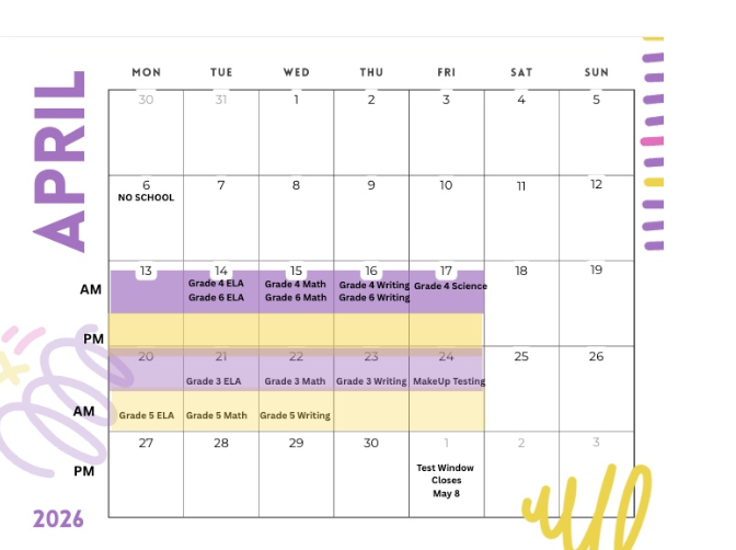 WaLHALLA TESTING CALENDAR ELEM 3-6