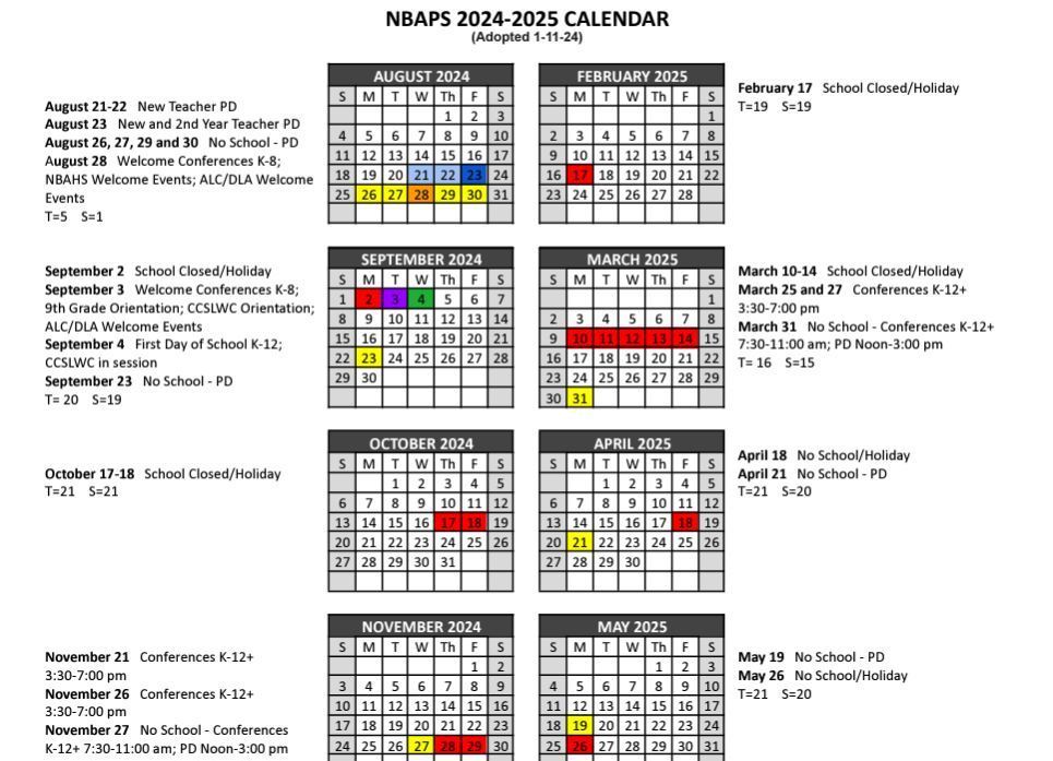 2024 25 School Year Calendar Now Available North Branch Area