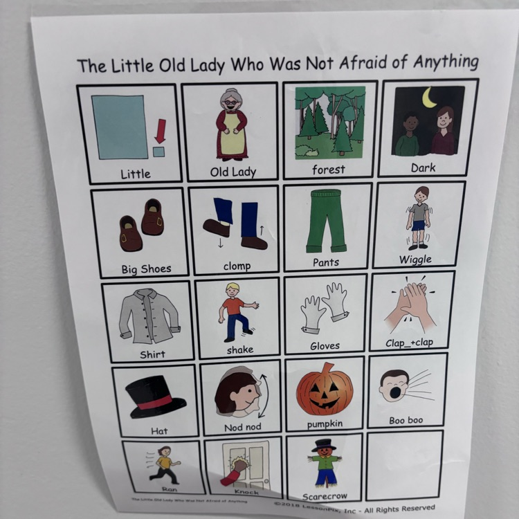 this week we built a scarecrow and read the story “the little old lady that wasn’t afraid of anything”. We had so much fun making the sounds, pointing to fall vocabulary & building our scarecrow.  