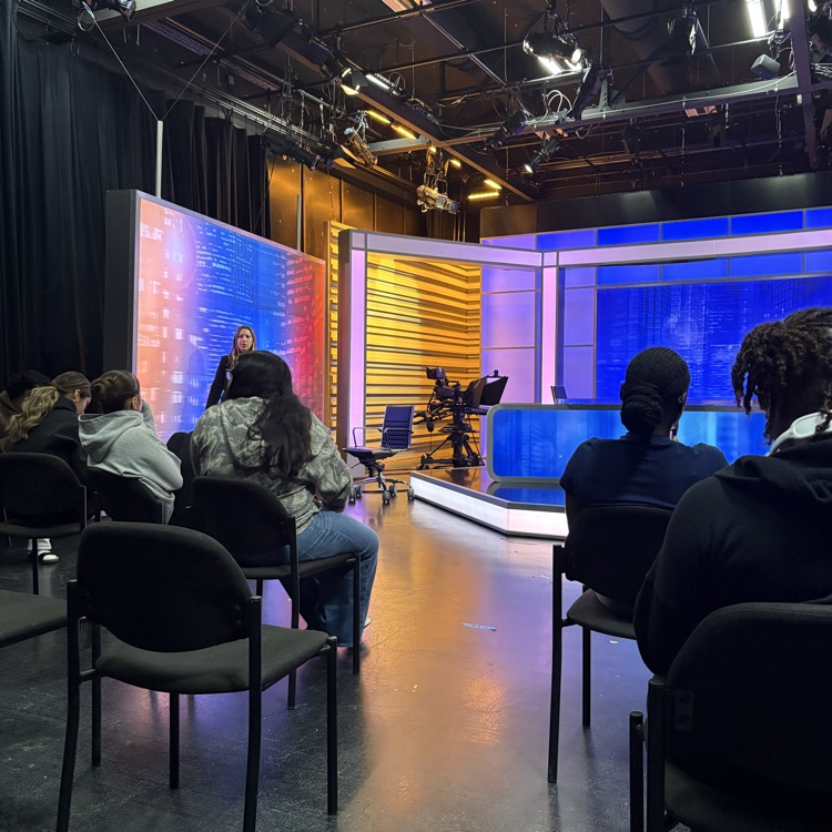 students listen to Anabella Poland in the TV studio