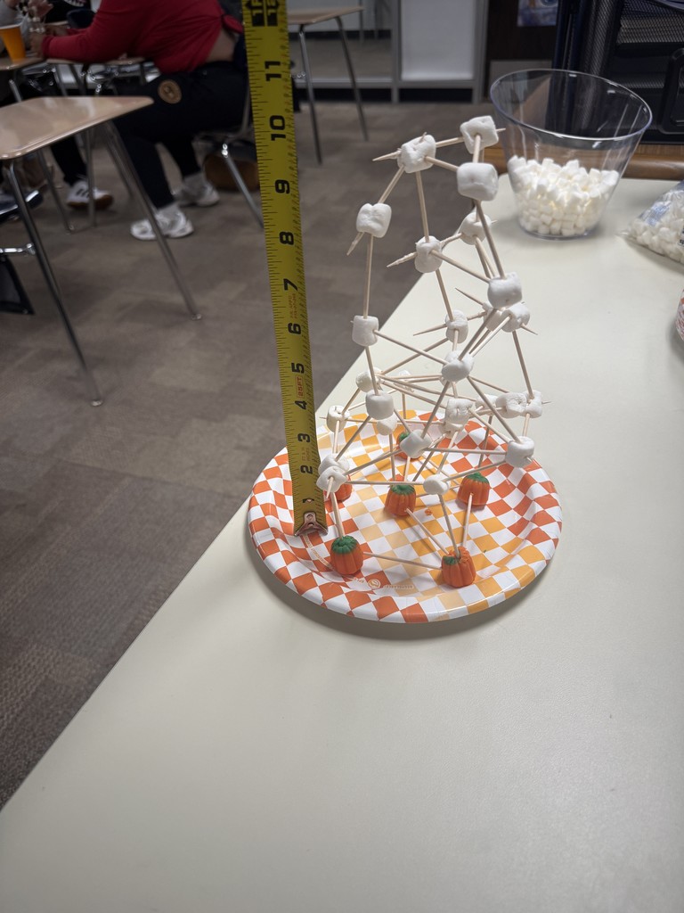 student created tower of marshmallows and toothpicks