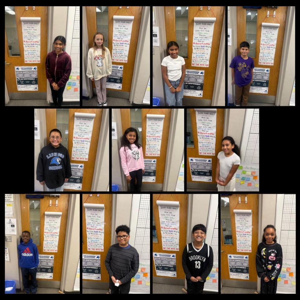 Students standing next to quote