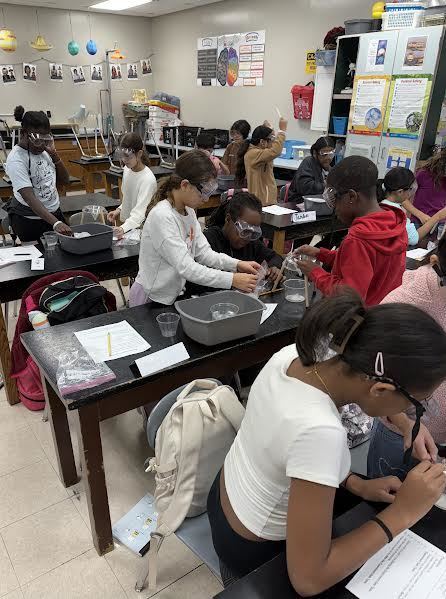 Students conducting a lab in a science classroom.