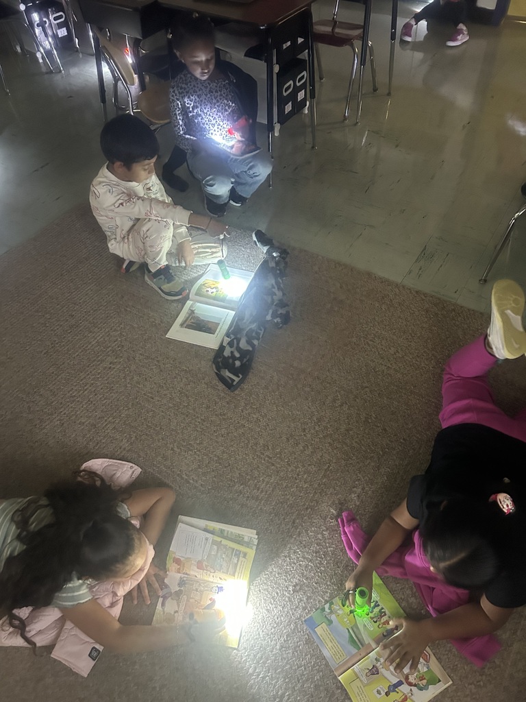 Second graders love independent reading with flashlights!