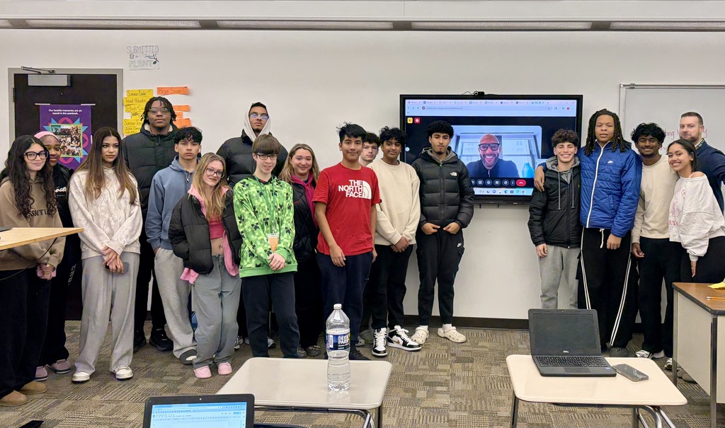 NBTHS Mass and Social Media students pose with Mr. Tim Howard following their interview with the former professional soccer star.