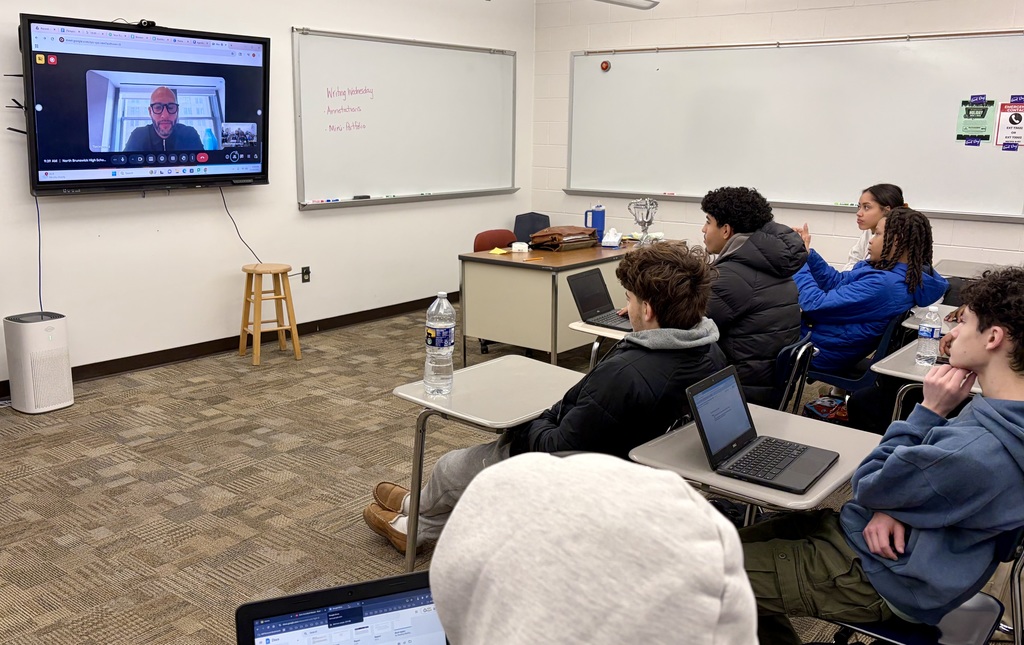 NBTHS Mass and Social Media students pose with Mr. Tim Howard following their interview with the former professional soccer star.