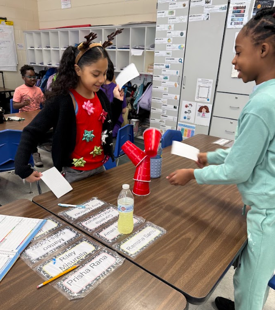 Students building towers