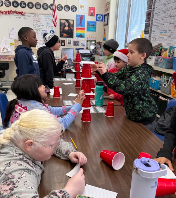 Students building towers