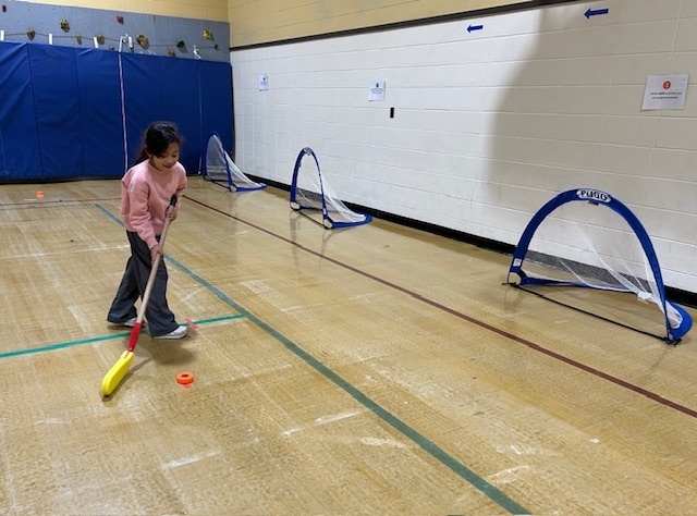 Working on shooting in hockey.