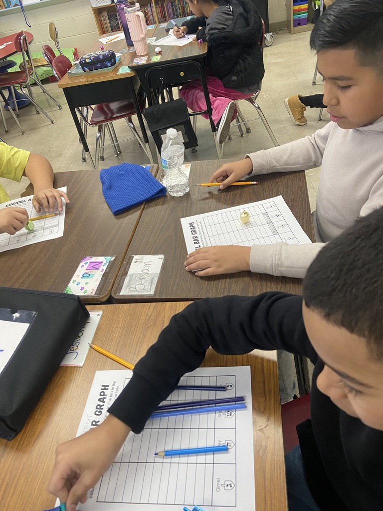 4th grade students spinning dreidel's and graphing data. #truenorthbrunswick
