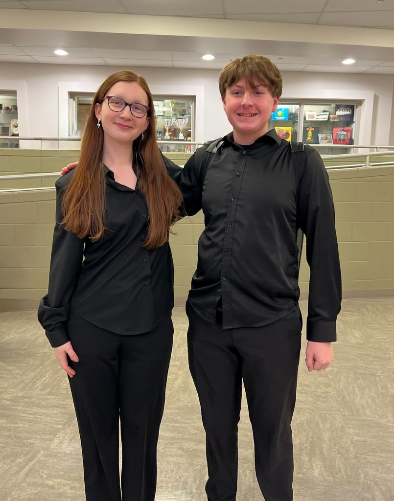 NBTHS juniors Michael DeNicuolo and Erica Tuckman after the 2026 CJMEA High School Orchestra concert