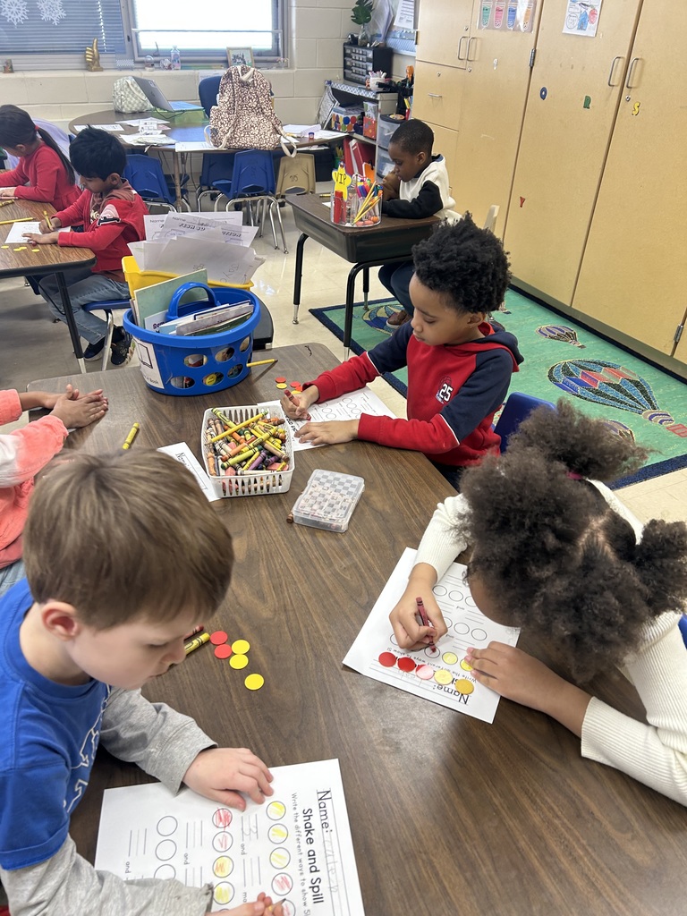 a student using 5 red and yellow counters to break apart the number 5