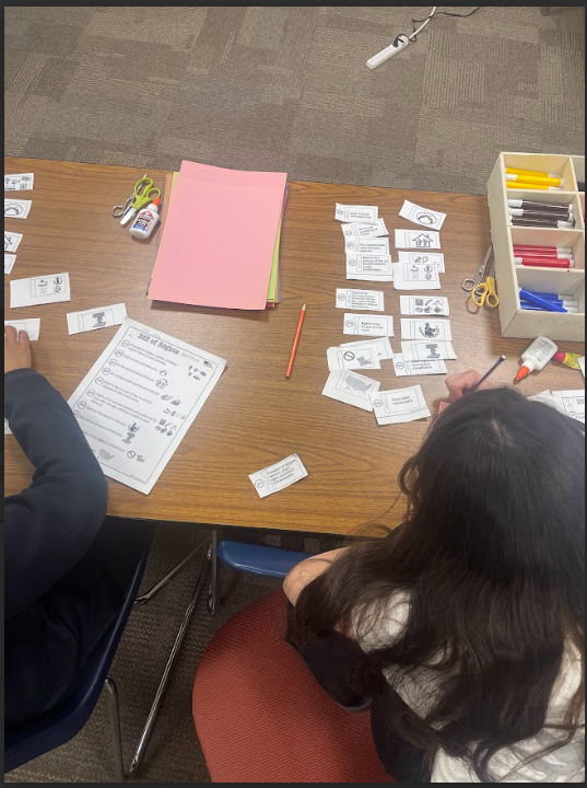 The students working through an activity.  To discover the Bill Of Rights