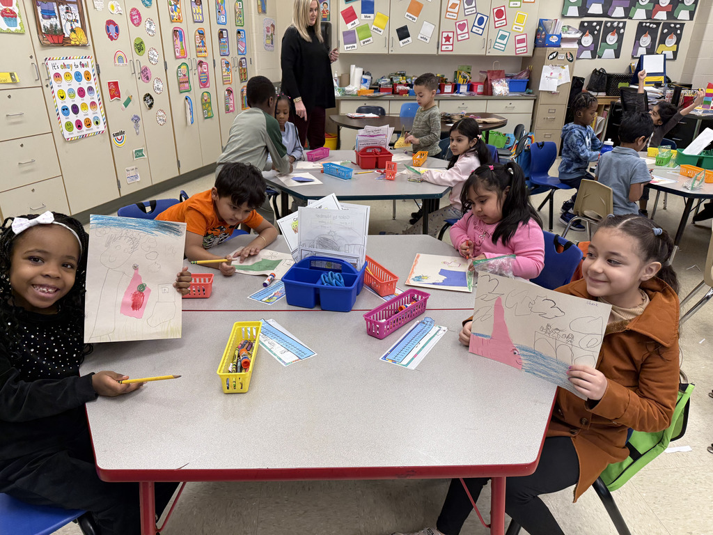 LP Kindergarten students turning scrap paper into art after reading Beautiful Oops!
