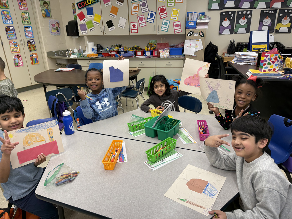LP Kindergarten students turning scrap paper into art after reading Beautiful Oops!