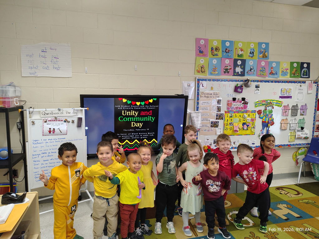 Students dressed in red, yellow, and black for Unity and Community Spirit Day