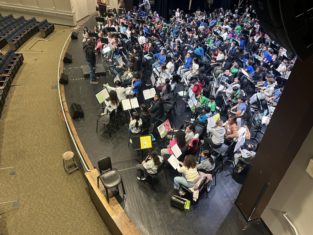 All Megaband students on stage for rehearsal