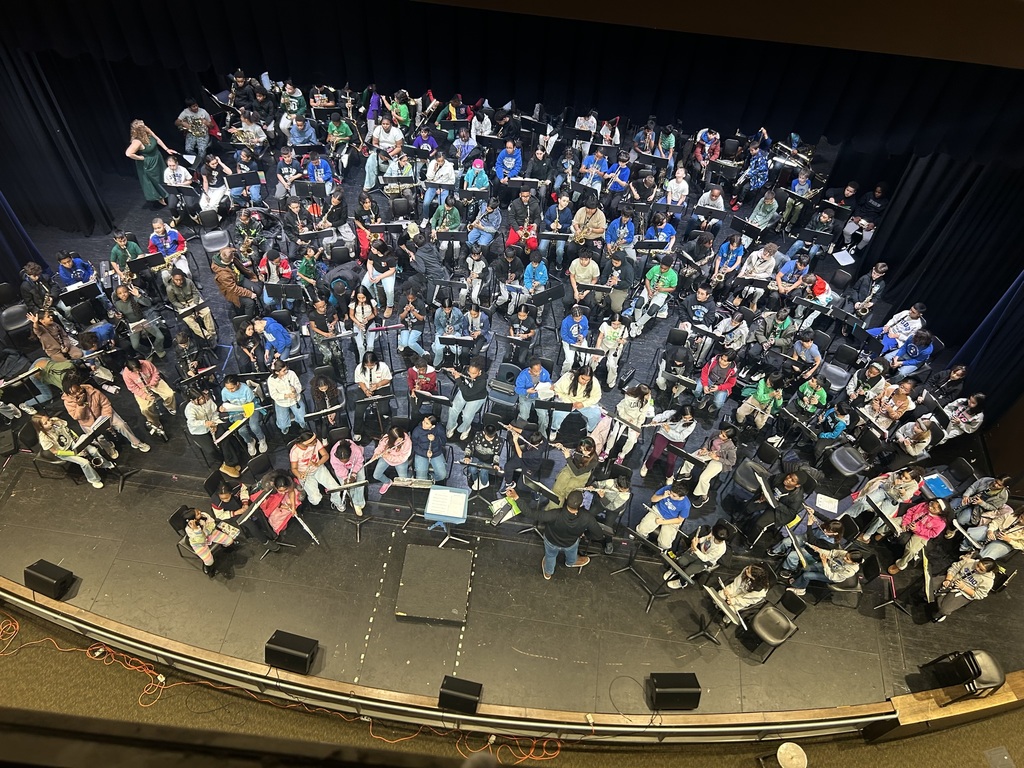 All Megaband students on stage for rehearsal