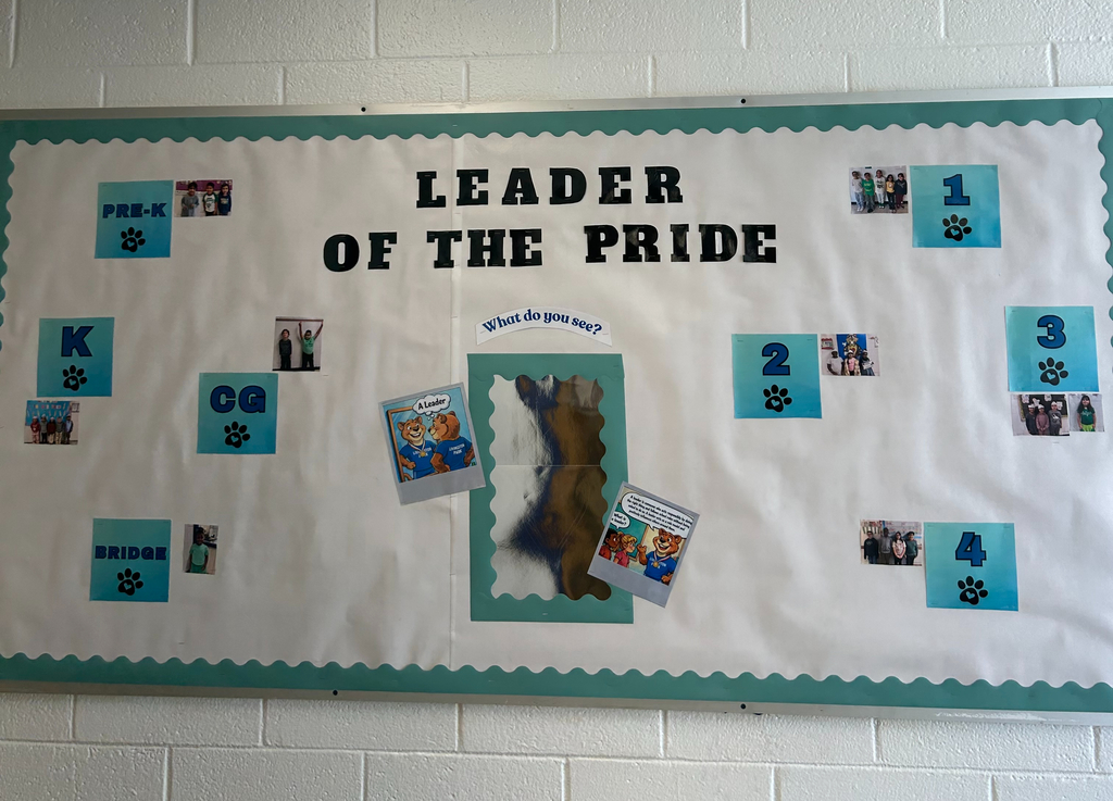 Bulletin board that awards students for winning "Leader of the PRIDE" for demonstrating strong leadership skills