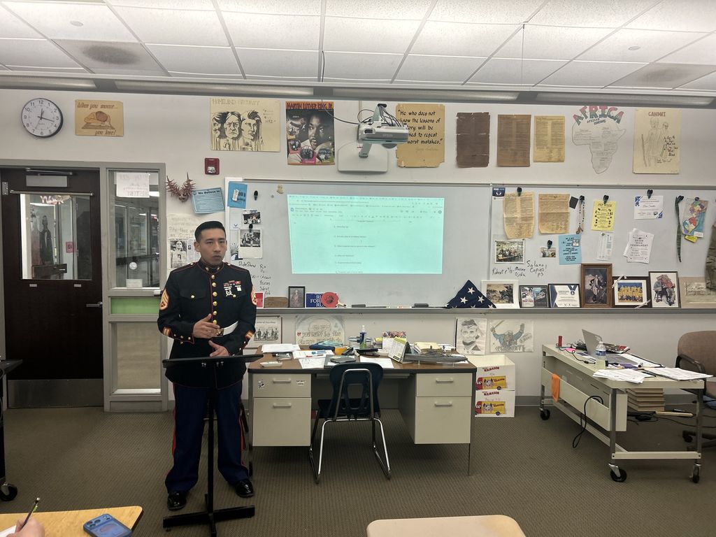 Sgt. Solano of the US Marines visits AMH class at NBTHS - 3-26-26
