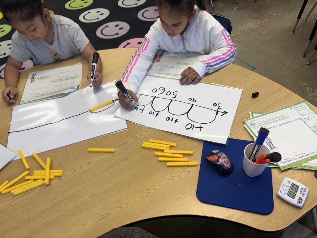 Student adding using an open number line.