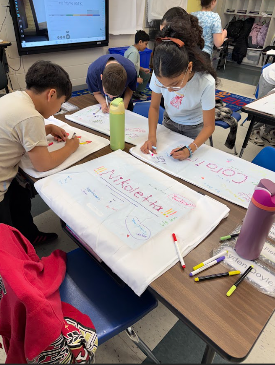 Kids working on posters called positive pillowcase