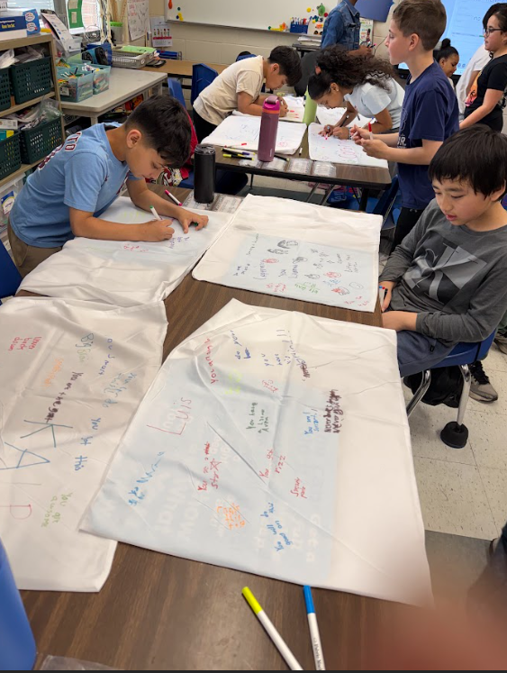 Kids working on posters called positive pillowcase