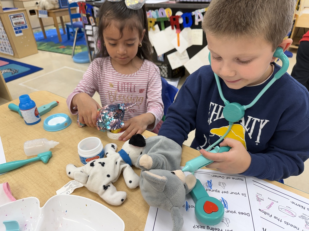 Preschool students enjoyed pretending to be veterinarians and caring for our pets.  