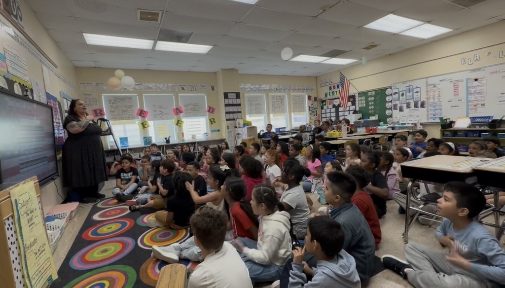 2nd grade classes gather together to practice songs for the township's Memorial Day Commemoration Ceremony