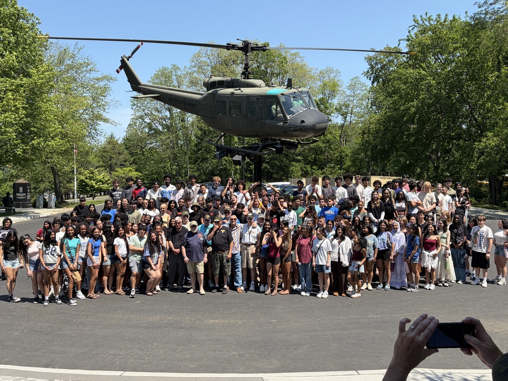 Students and their Vietnam Veteran Tour Guides at the Vietnam Era Memorial & Education Center in Holmdel. This trip was organized by Ms. Doyle, Mrs. Wright, Mr. Smutko, and Mr. Sawyer-Dolby.