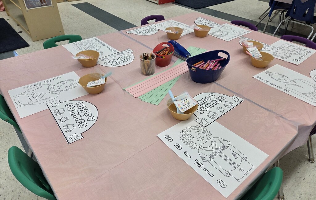 coloring activities on a table