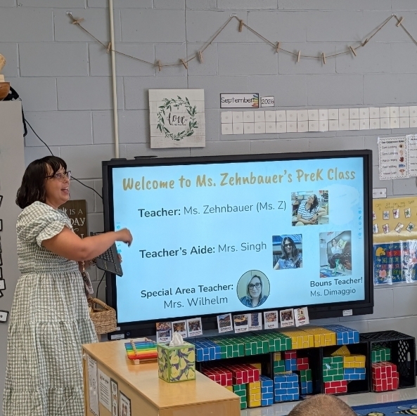 teacher giving an overview using her whiteboard