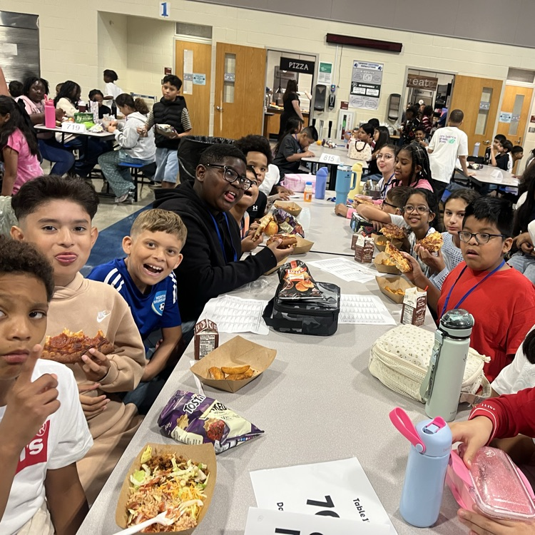 Kids eating lunch in the cafeteria
