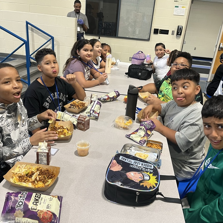 Kids eating lunch in the cafeteria
