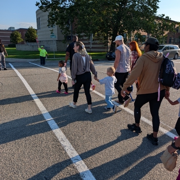 Families walking to school