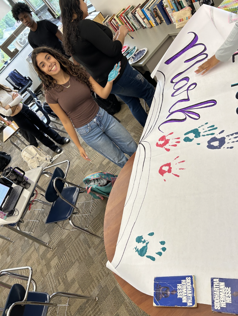 Students working on posters