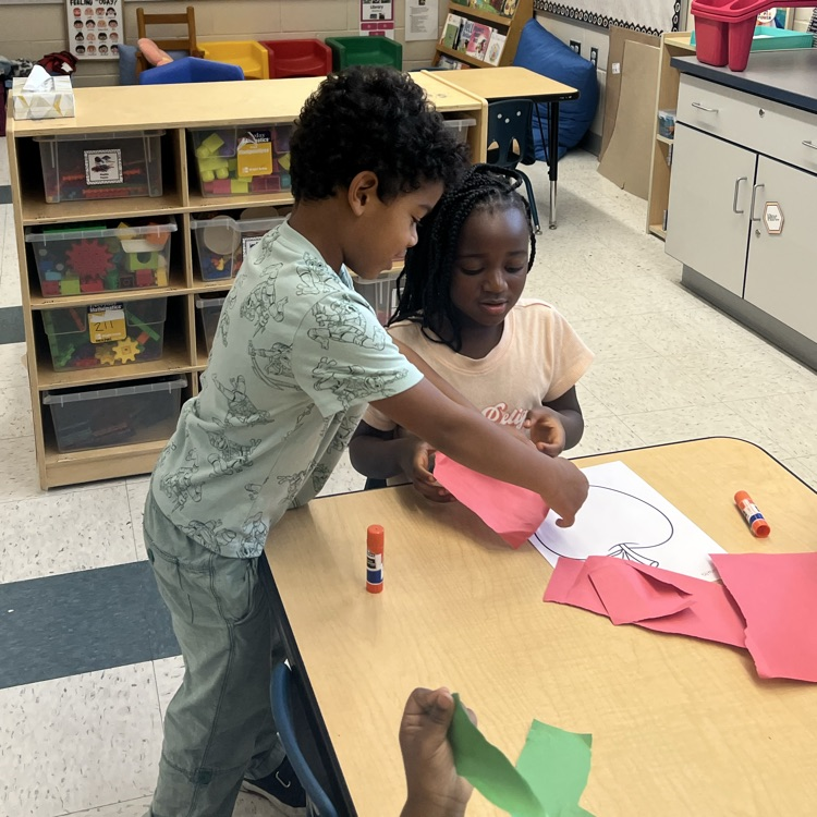 students working apple craft