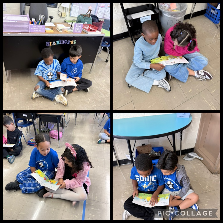 Collage of students reading with a buddy