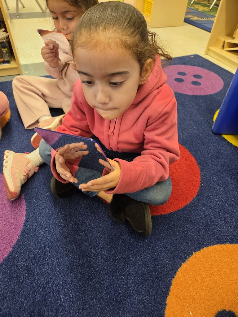 student looking in small mirror