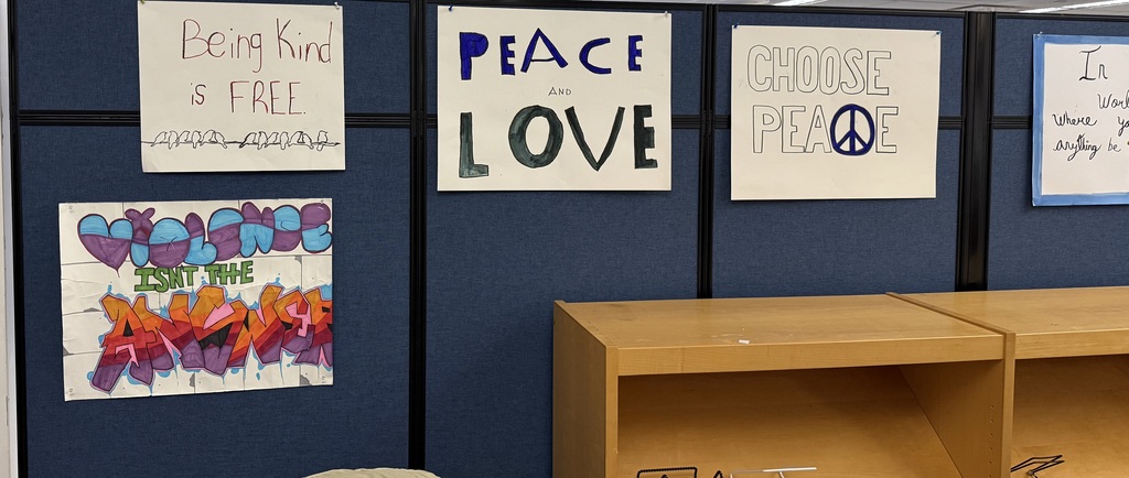 Posters promoting peace, displayed in the MRC