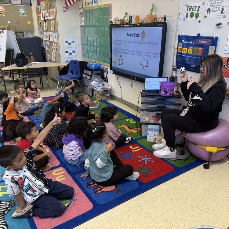 Students listening to a lesson on the classroom carpet
