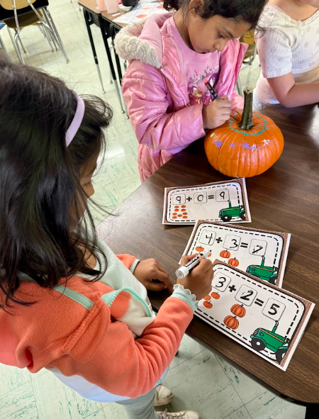 Students working on Pumpkin math facts