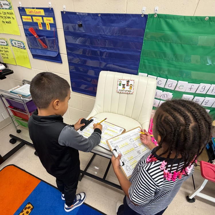 Students doing a vocab activity in the classroom