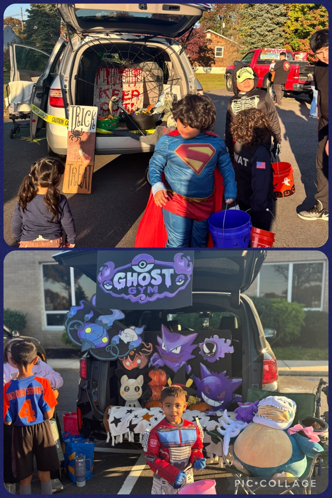 Kids in halloween costumes at school event outside