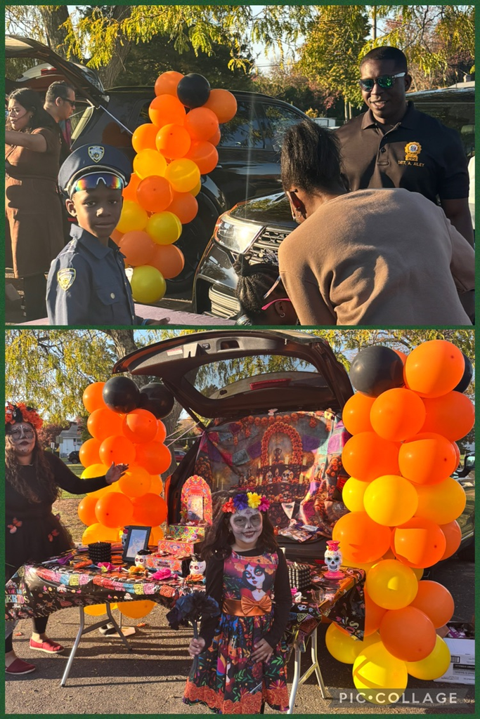 Kids in halloween costumes at school event outside