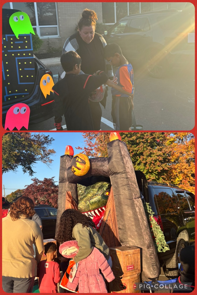 Kids in halloween costumes at school event outside