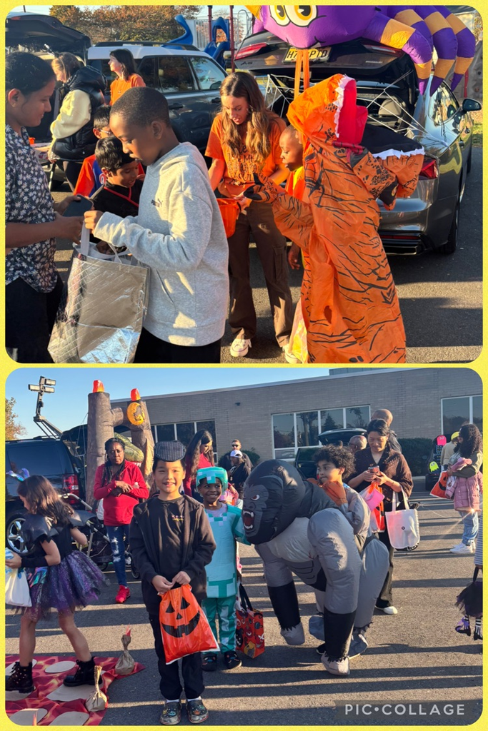 Kids in halloween costumes at school event outside